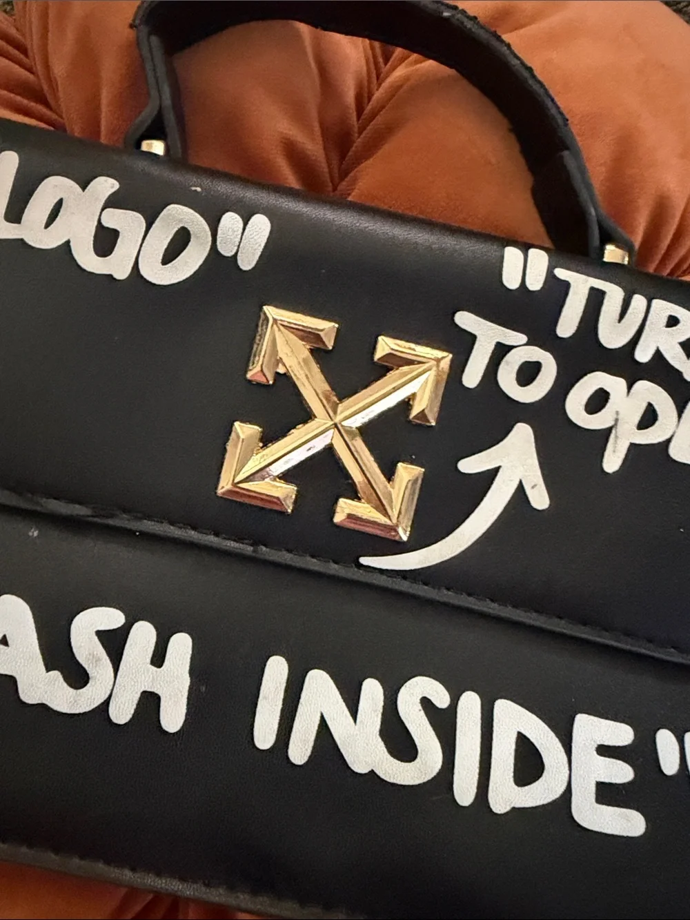 Off-White Black faux Leather Top-Handle Bag with White Graffiti “logo”